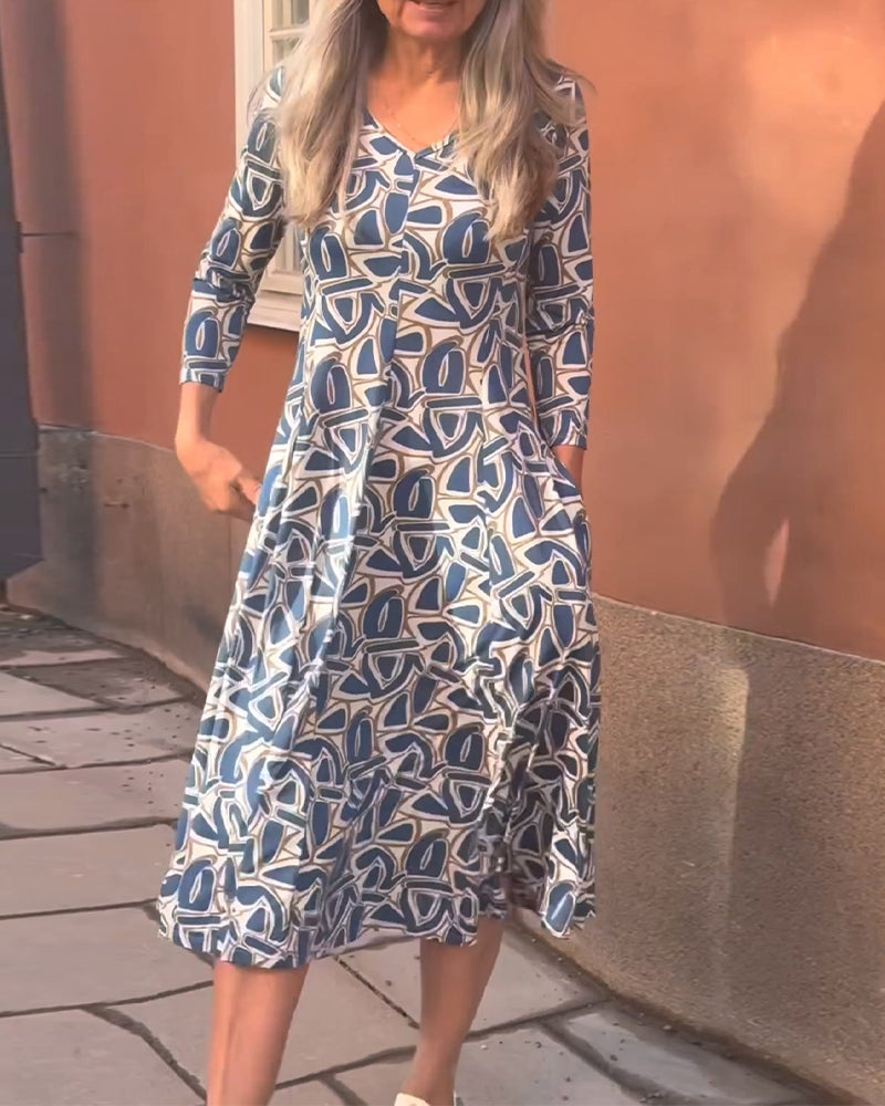 Robe Col V Imprimée Lanterne