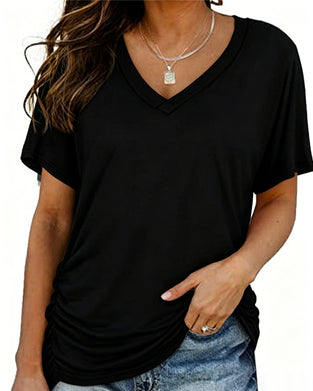 T-Shirt Plissé Uni Col En V