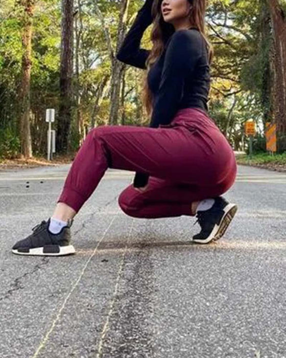 Pantalon À Taille Élastique Cordons De Serrage Poches Tapered