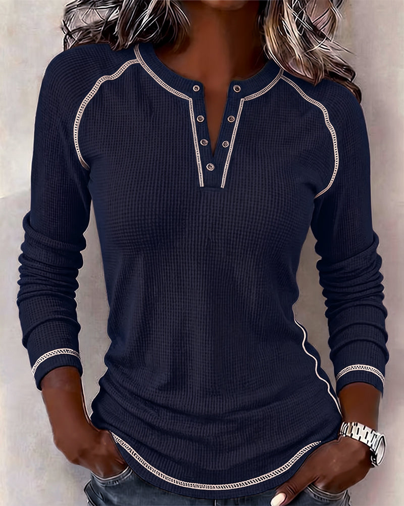 Haut Gaufré Henley Manches Longues