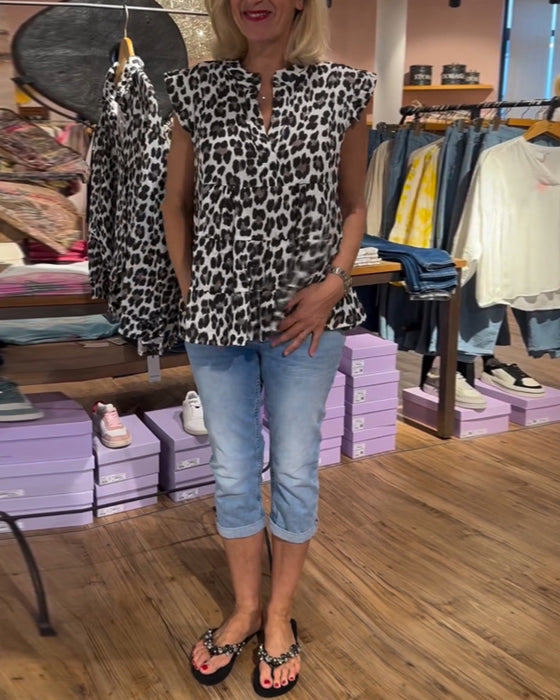 Haut décontracté patchwork imprimé léopard