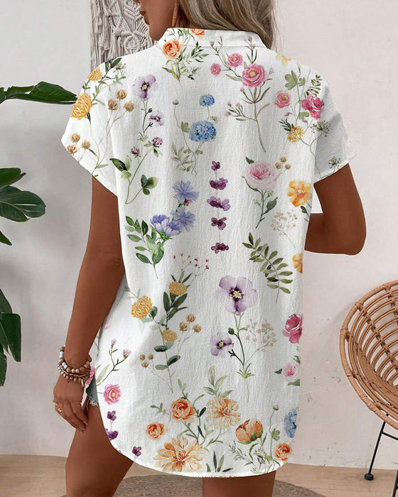 Blouse Imprimé Fleuri Manches Courtes
