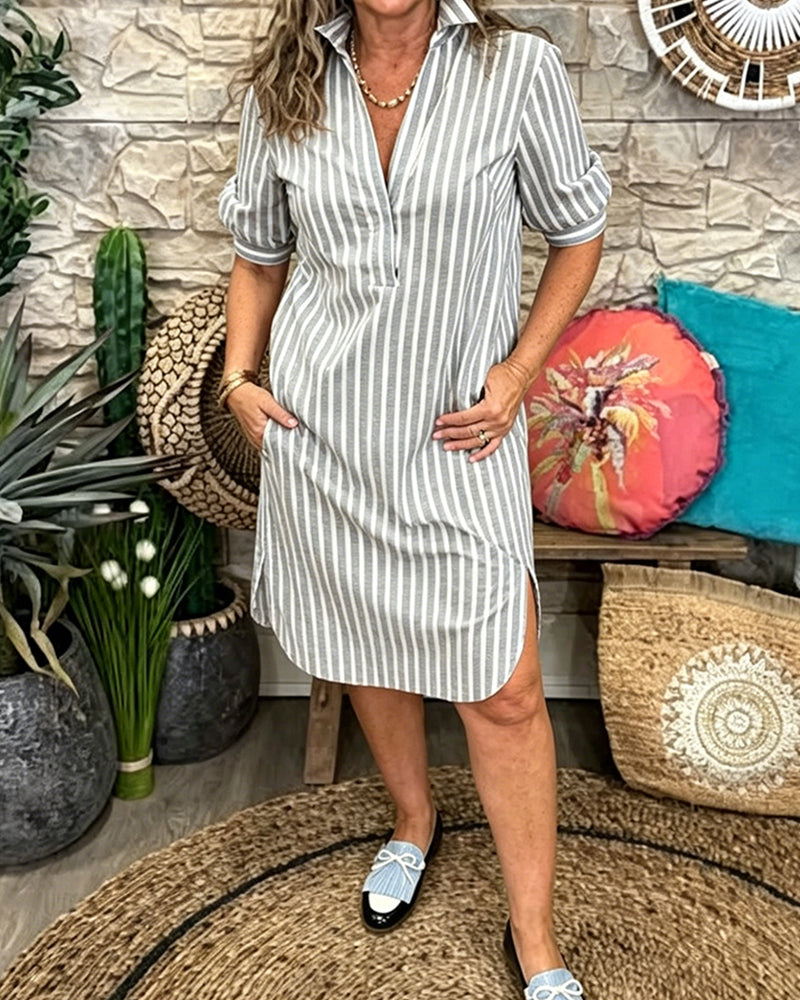Robe Revers Rayure Fente