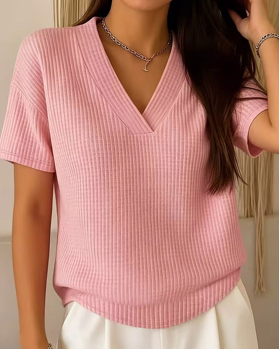 Tee-Shirt Col V Uni Polyvalent Manches Courtes