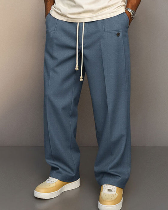 Pantalons Homme Couleur Unie Poche Bouton Cordon
