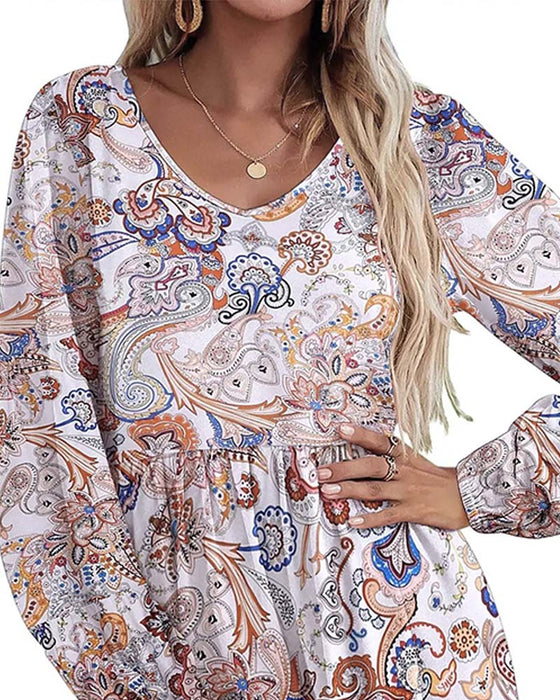 Robe Col V Manche Longue Bohème