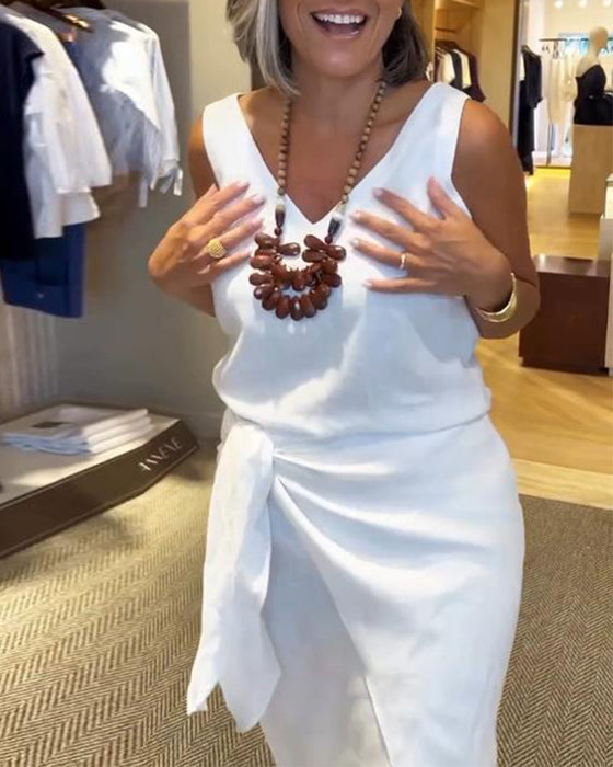 Robe Sans Manches Encolure V Uni