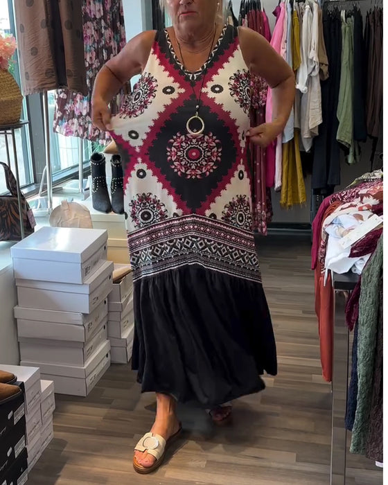 Robe Col V Sans Manches Jupe Ample