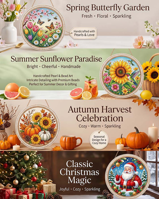 🌸🌻 Kit de Couronne Suspendue en Perles Artistiques pour les Quatre Saisons et les Fêtes 🍂🎄