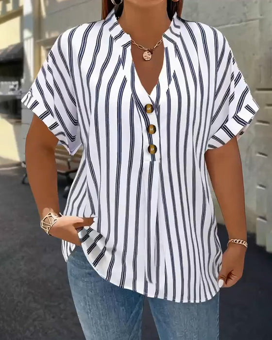 Blouse à Boutons Col en V Rayée