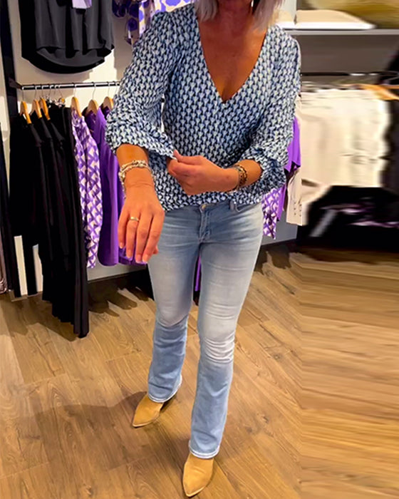 Haut à manches longues et col en V profond