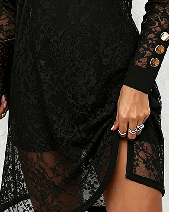 Robe Transparent Dentelle Une-Épaule