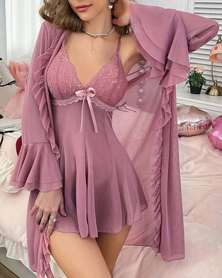 Ensemble Dentelle Profond V Bretelles Peignoir
