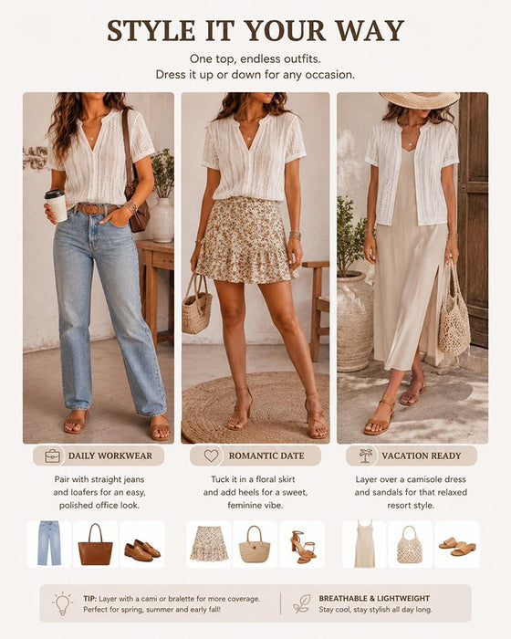 Blouse Découpée Cardigan Manches Courtes