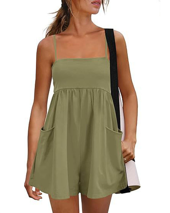Jumpsuit Couleur Unie Bretelles Jambe Large