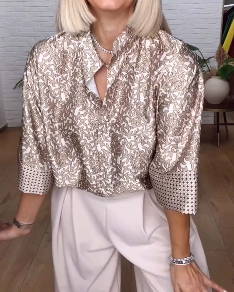 Blouse À Col Montant Et Satin Imprimé