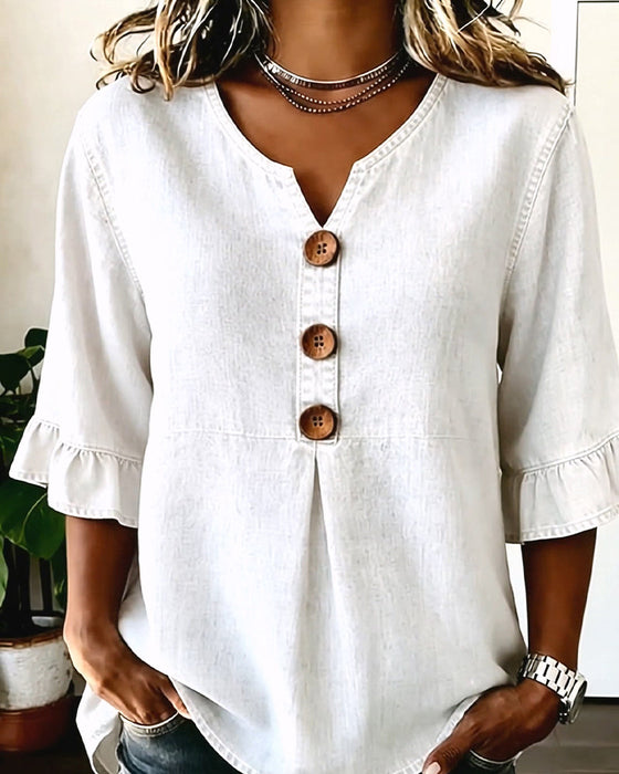 Blouse Col En V Manche Évasée Jean