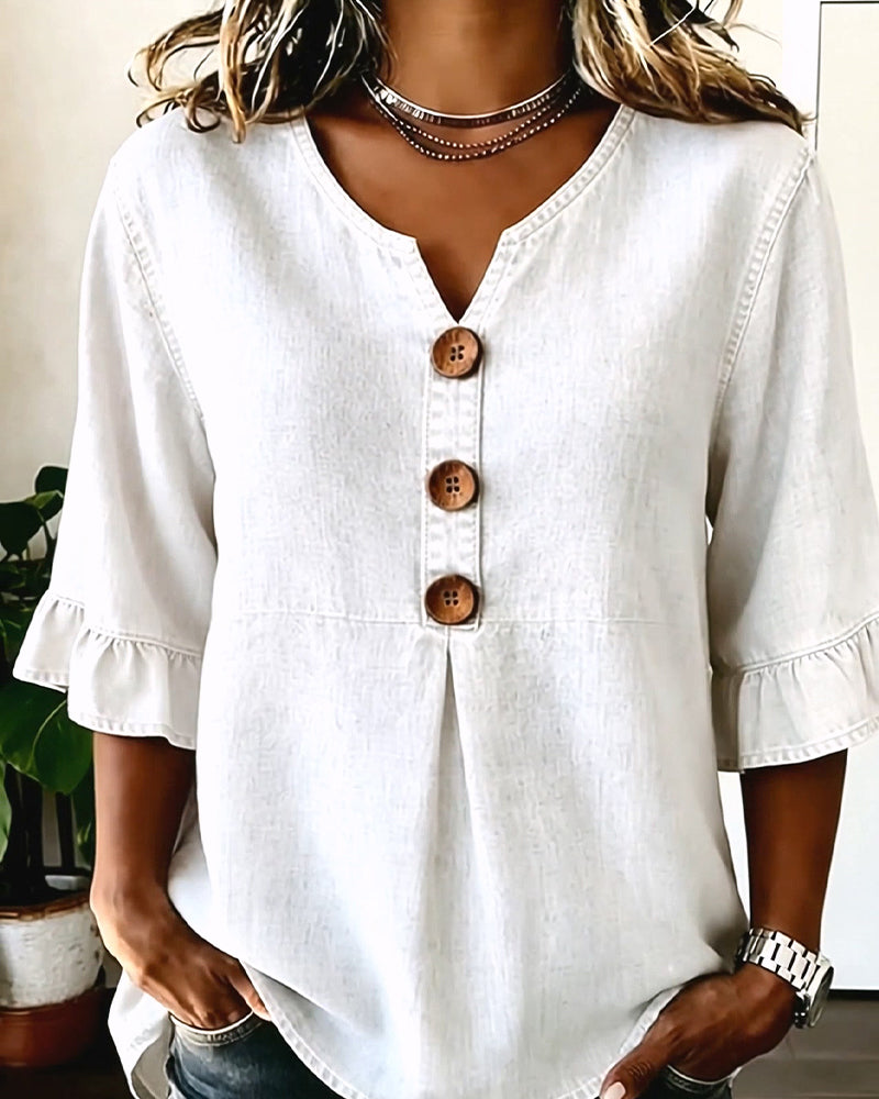 Blouse Col En V Manche Évasée Jean