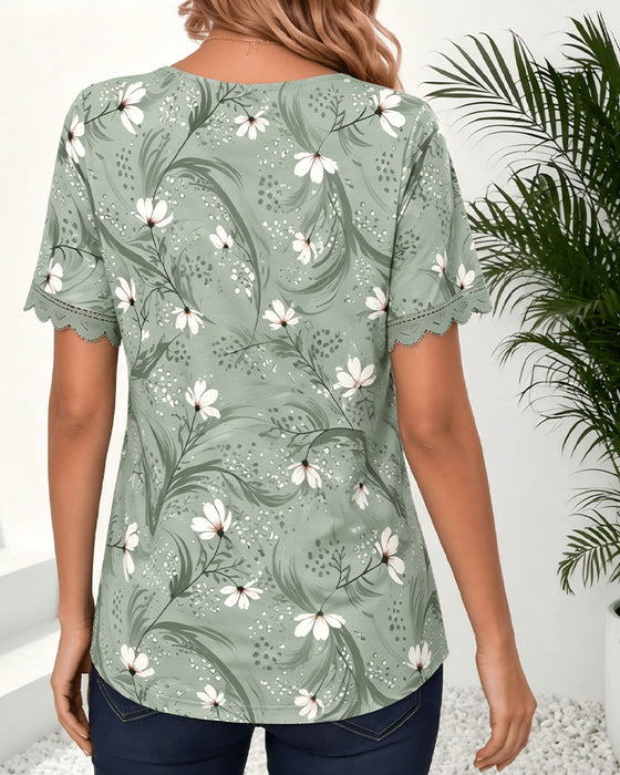 T-Shirt Fausse Superposition Vague Volant Imprimé