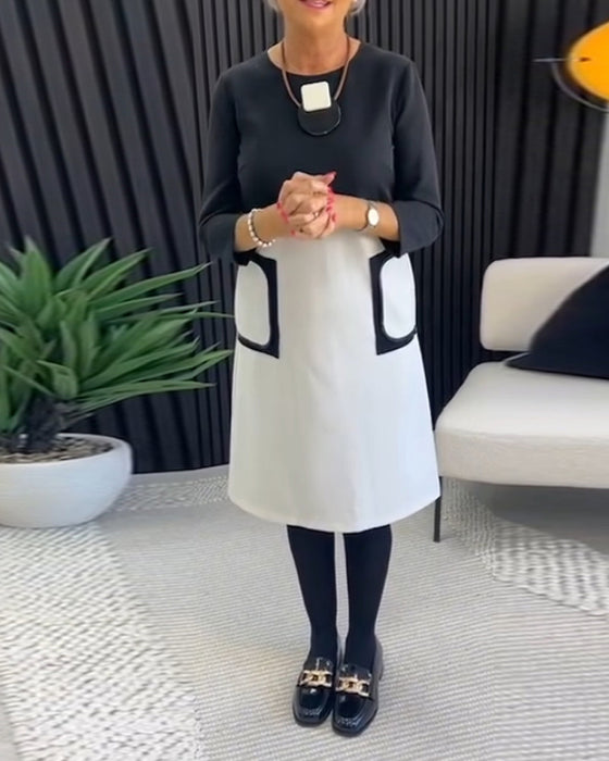 Robe décontractée à col ras du cou et poche contrastée