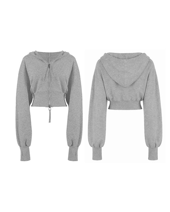 Manteau Double Fermeture Éclair Court Capuche Sweatshirt
