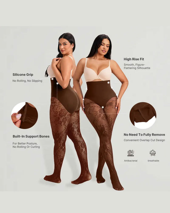 Collant gainant taille haute pour femme avec dentelle florale