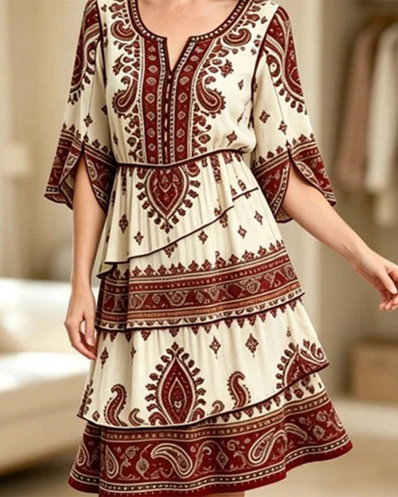 Robe Imprimée Col Rond Manche Courte