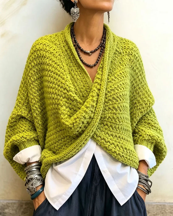 Pullover Gros Col En V Twist Irrégulier Tricoté