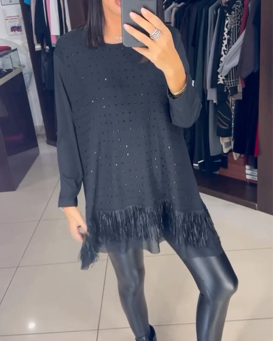 Haut Hem À La Mode Strass