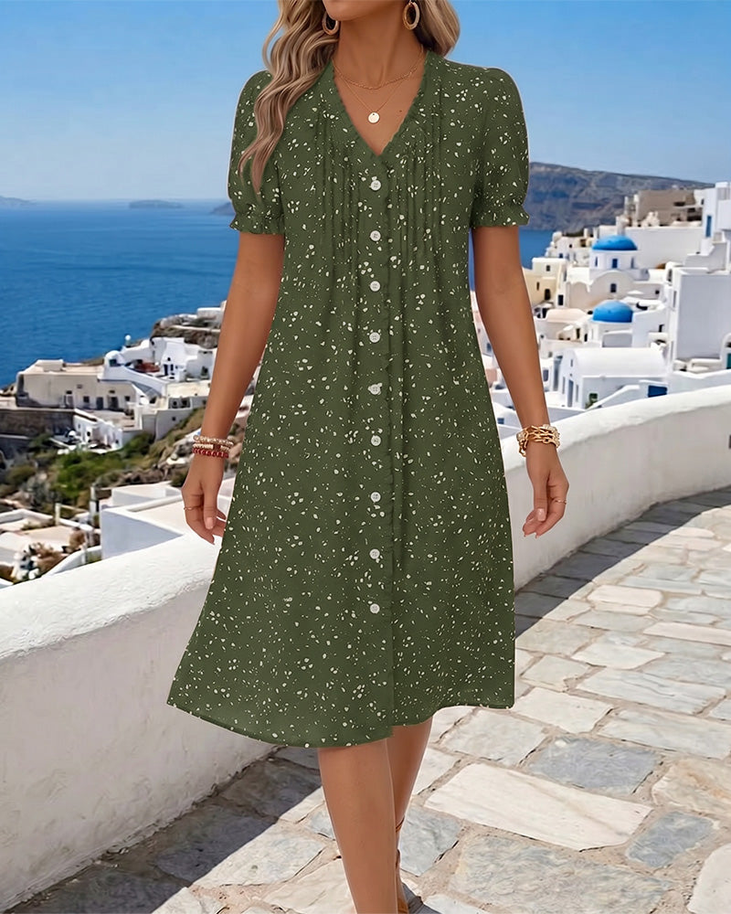Robe Fleurie Col V Boutonnée Devant