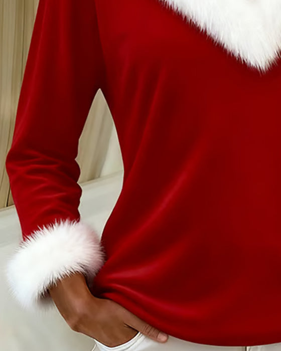 Haut Ajusté À Grand Col En Fourrure Et À Empiècements