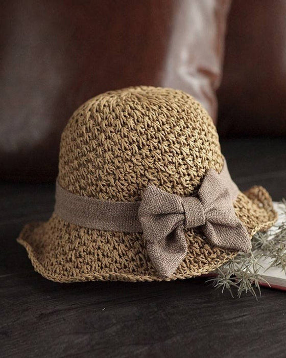 Chapeau Décontracté Vacances Nœud Papillon Paille
