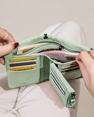 Portefeuille Court Minimaliste Élégant Pour Femme Avec Dragonne, Portefeuille Polyvalent À Fermeture Éclair Pour Cartes, Portefeuille Tendance Pour Un Usage Quotidien