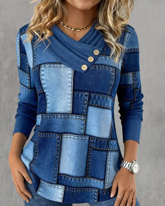 Haut À Manches Longues À Col V Avec Contraste Uni