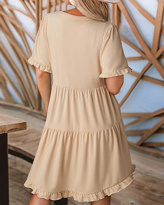 Robe Bordure Volantée Col En V Ourlet Superposé
