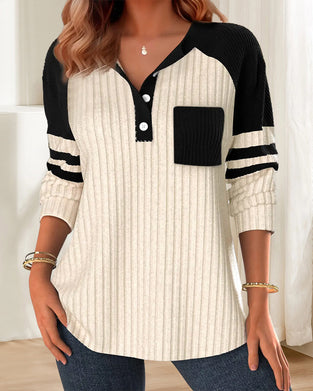 Sweat-shirt décontracté à manches longues et boutons color block