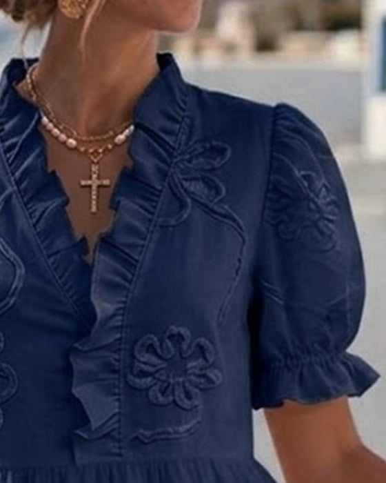 Robe Manche Bouffante Courte Floral