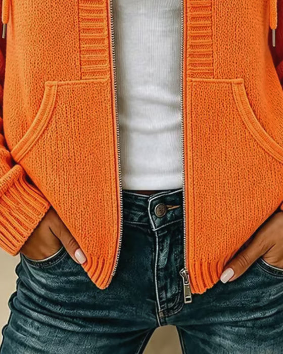Sweater Manteau Capuche Fermeture Éclair Poche Cordon