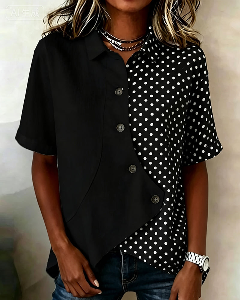 Chemise À Bloc De Couleur Pois Bouton Diagonal