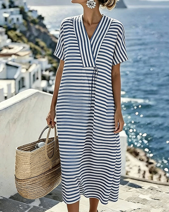 Robe Décontractée Col V Rayée