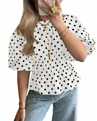 Blouse Pois Off-Shoulder Cintré Manche Ballon