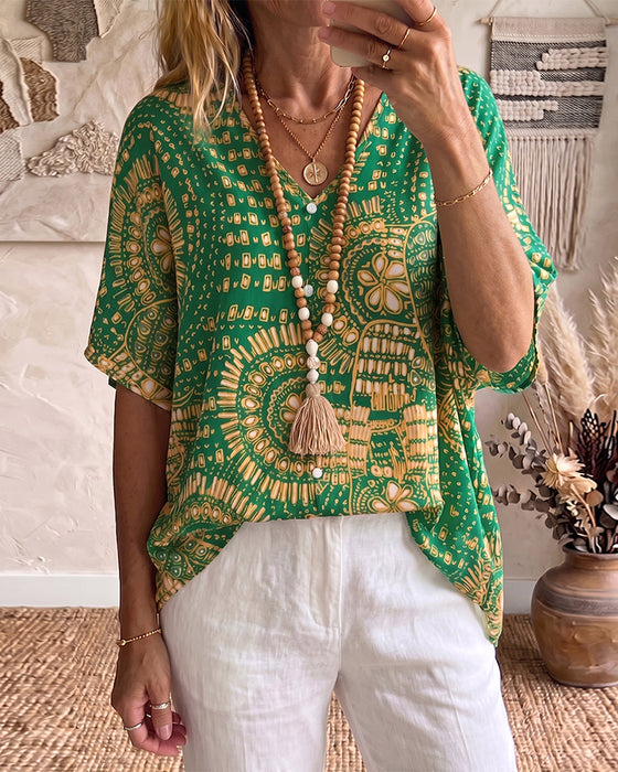 Blouse Ethnique Imprimé Col V