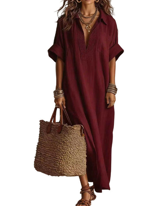 Robe Lâche Unie Manche Courte Maxi