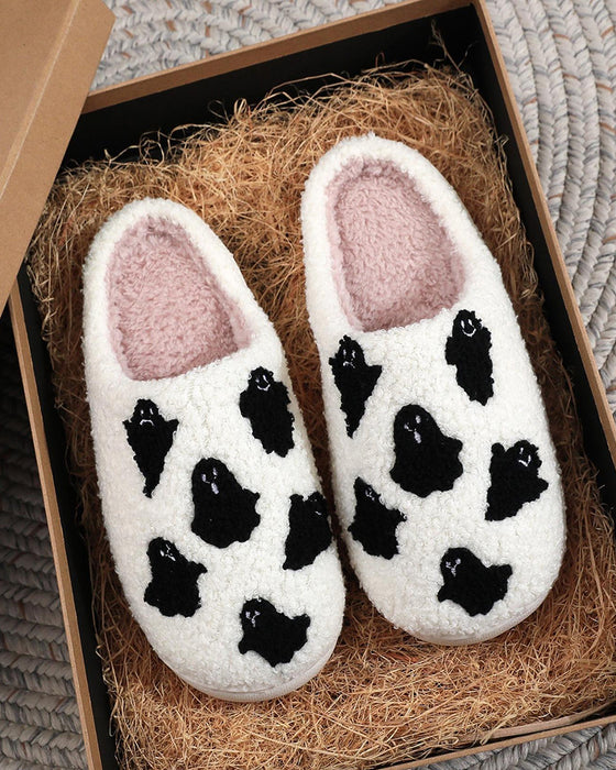 Chaussons En Peluche Pour Femmes à Motif Fantôme Cartoon Mignon