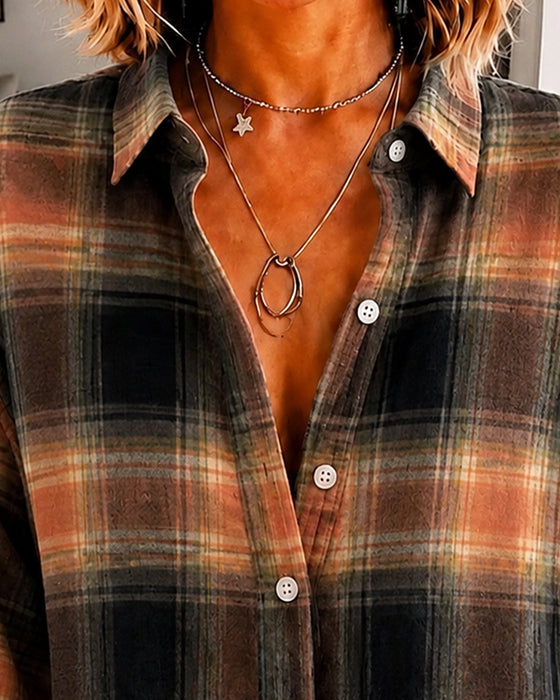 Chemise Revers À Carreaux Manches Longues