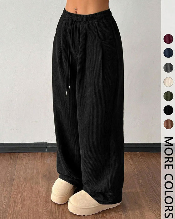 Pantalon Cordon De Serrage Velours Côtelé Long