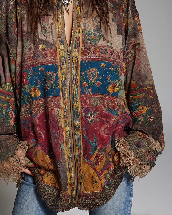 Blouse à Motifs Dentelle et Imprimé Florale