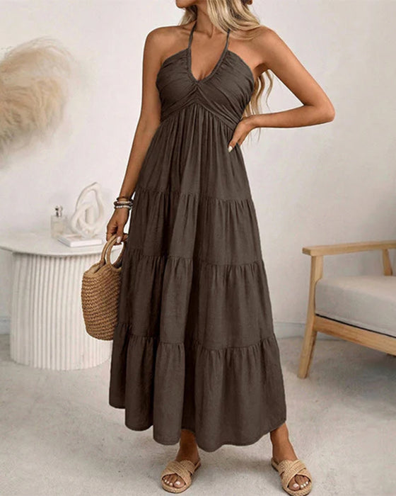 Robe Halter Bandeau Volant Multi-Couches