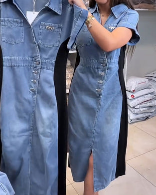 Robe Décontractée En Denim Patchwork