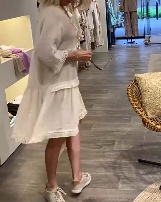 Robe décontractée à franges et col en V en dentelle